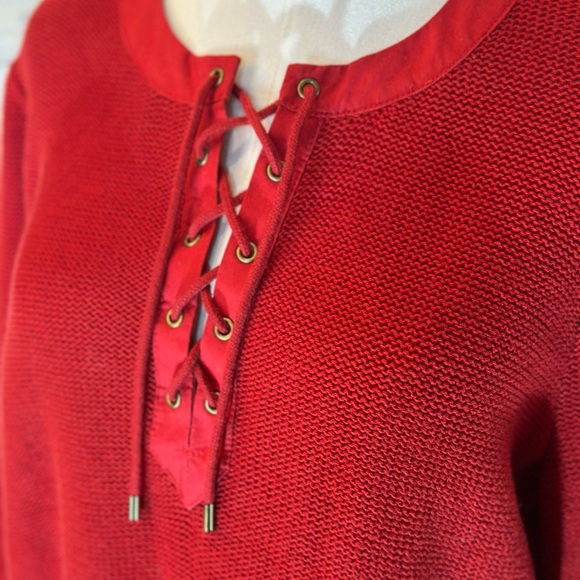 Lauren Ralph Lauren‎ size Large red long sleeve cotton waffle sweater - Picture 8 of 15
